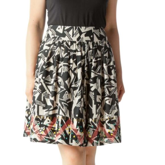 Anthro Odille Skirt Women's Size 0 Abstract Embroidered Beaded Hem Flare City - Picture 8 of 13